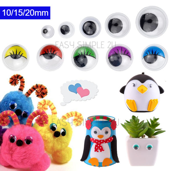 1Pack) 10/15/20mm Black Random Colorful Eyelash Googly Eyes Self